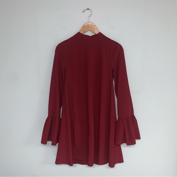 Lulus Dress Size Small Wine Red Long‎ Sleeve Oversized Flowy Flared Bell Sleeve - Picture 2 of 11